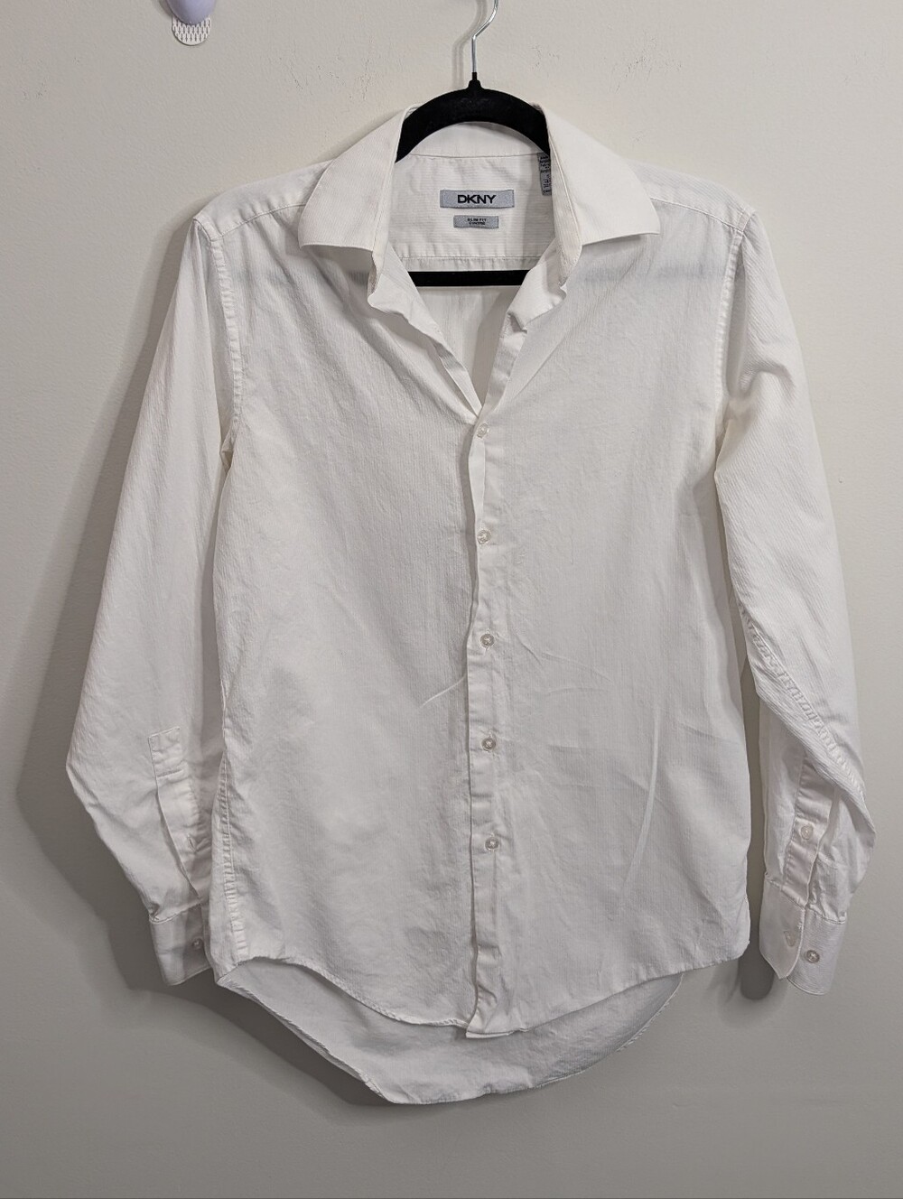DKNY Men's White Slim Fit Dress Shirt Size  Small